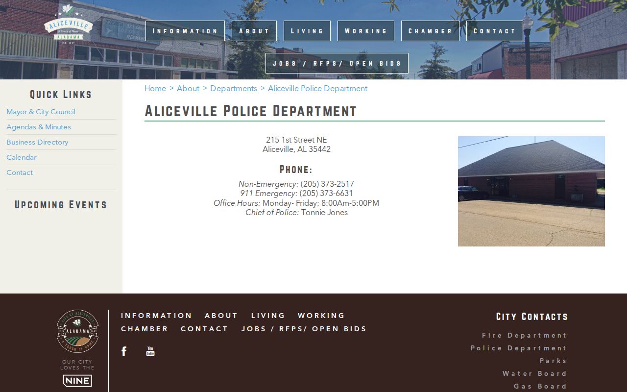 Aliceville Police Department arrest record contact page in Pickens County