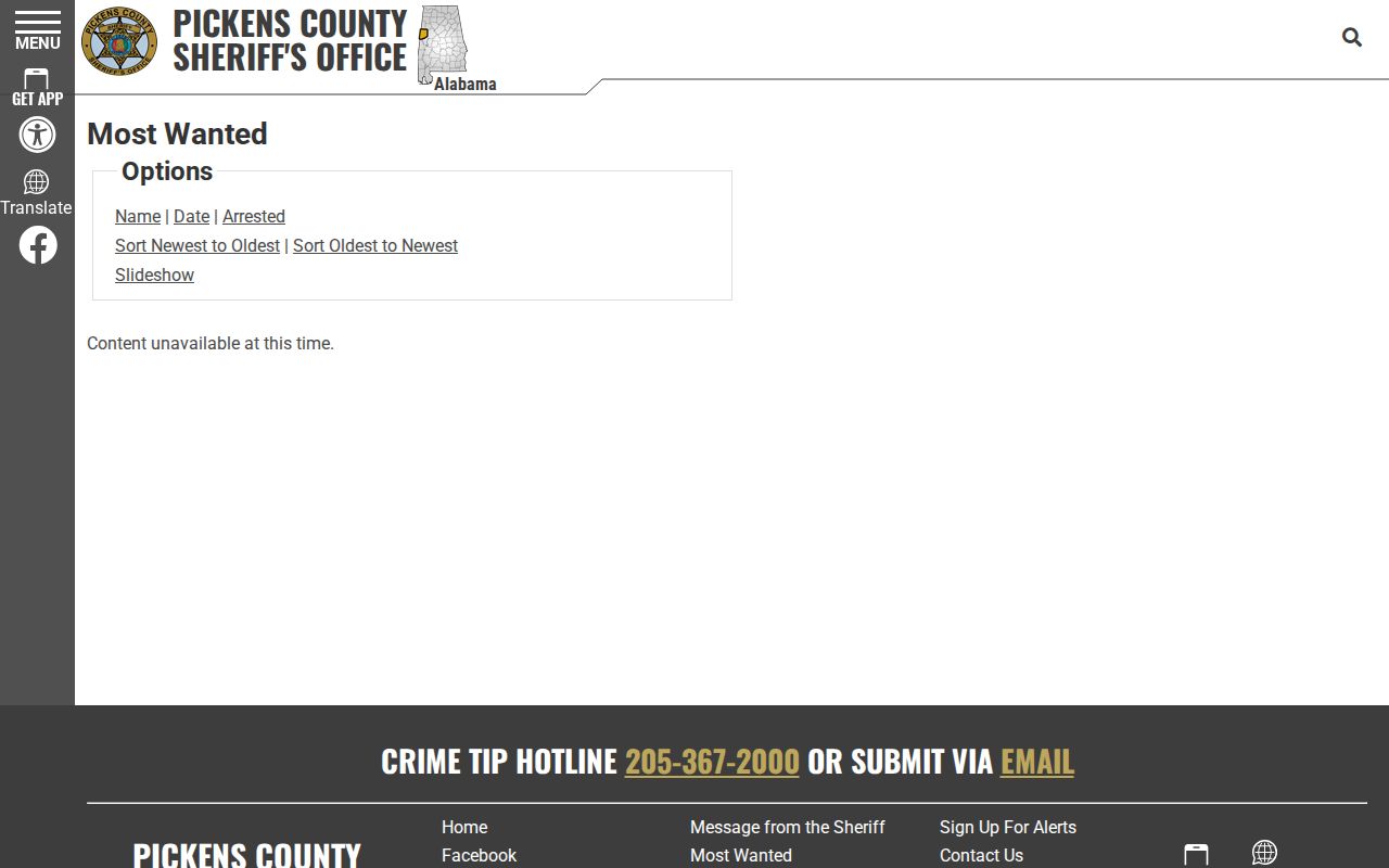 Pickens County wanted fugitives official empty list record