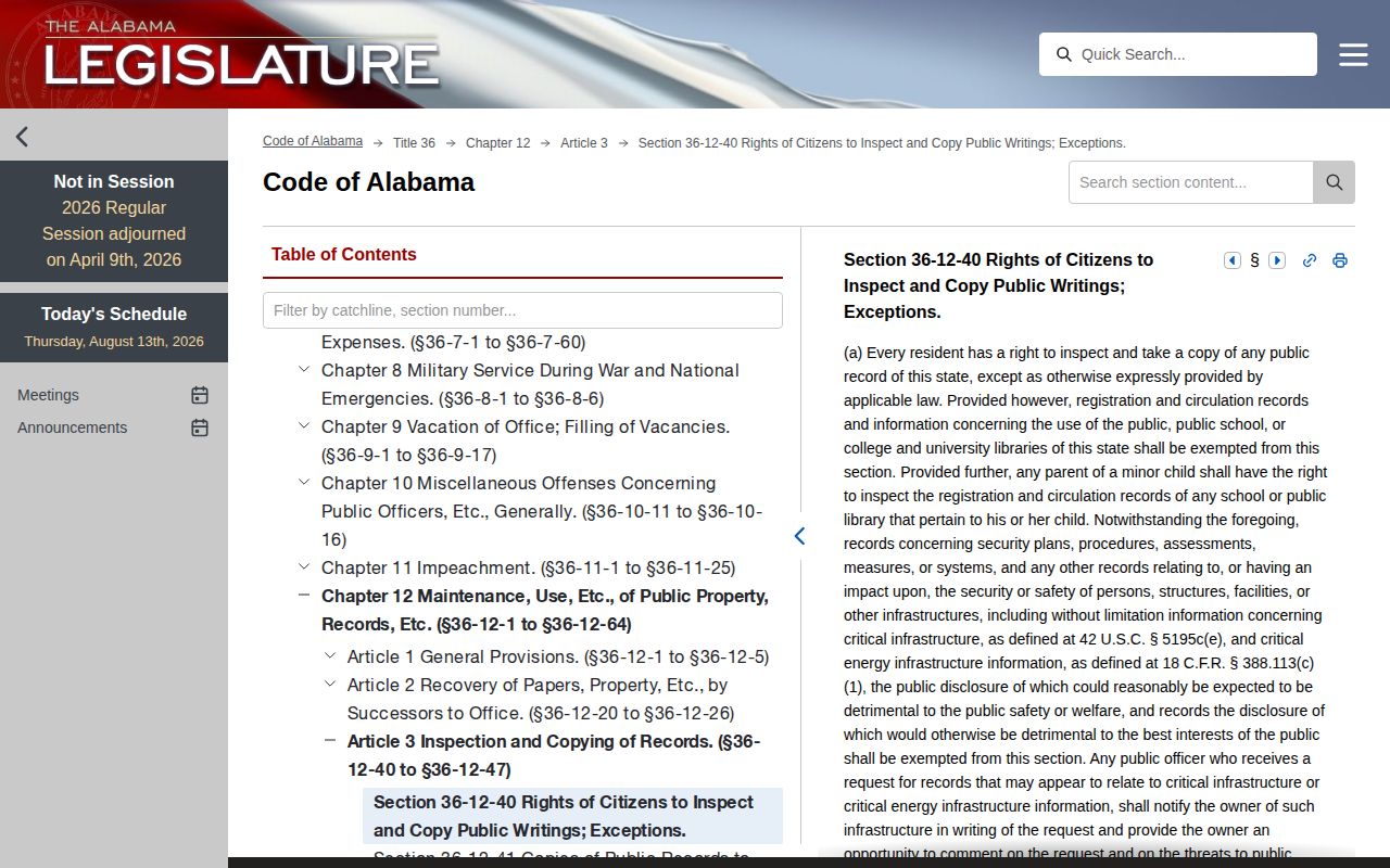 Alabama public-writings law for Pickens County booking records